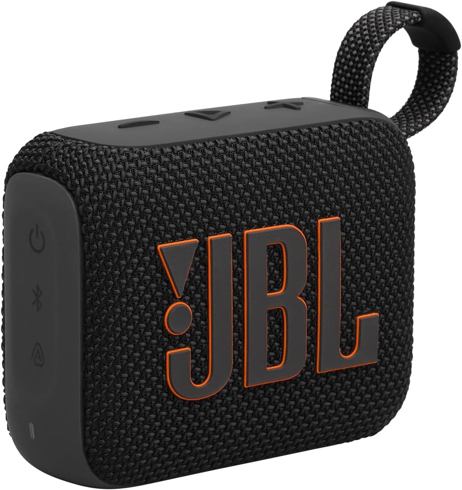 Caixinha de som bluetooth JBL Go 4 preta com tecido trançado e alça lateral