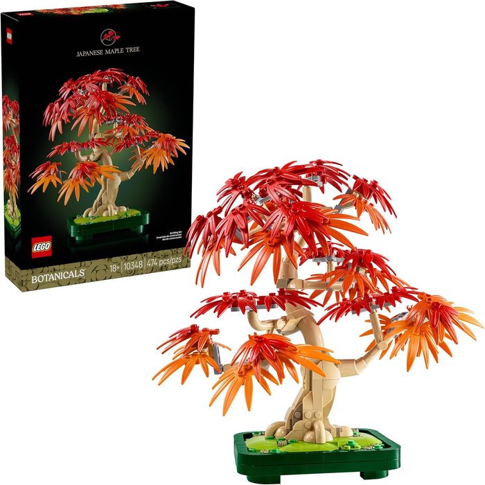 LEGO Bonsai de Bordo-Japonês Vermelho 10348 da coleção Botanical: bonsai de montar com folhagem vermelha sobre base de madeira