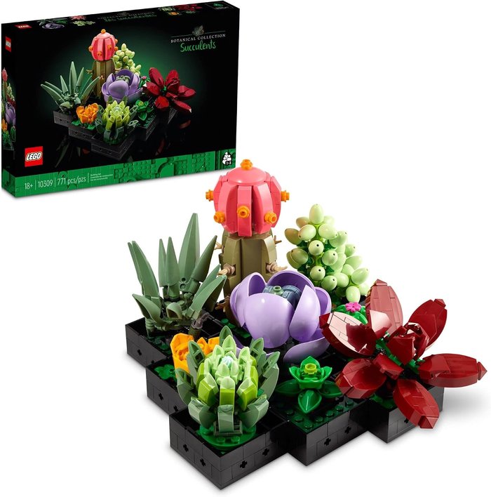 LEGO Suculentas 10309 da coleção Botanical: nove suculentas de montar em vasinhos variados, verdes e coloridas